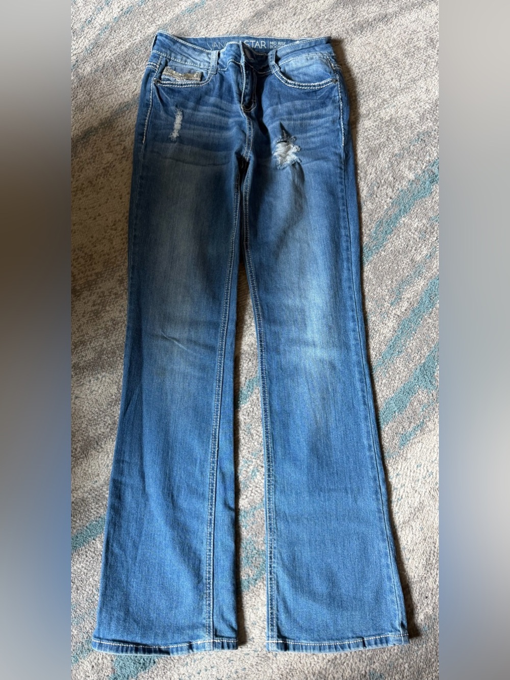 Vanilla Star Women's Size 9 mid Rise Boot Cut Jeans with Light Distressing